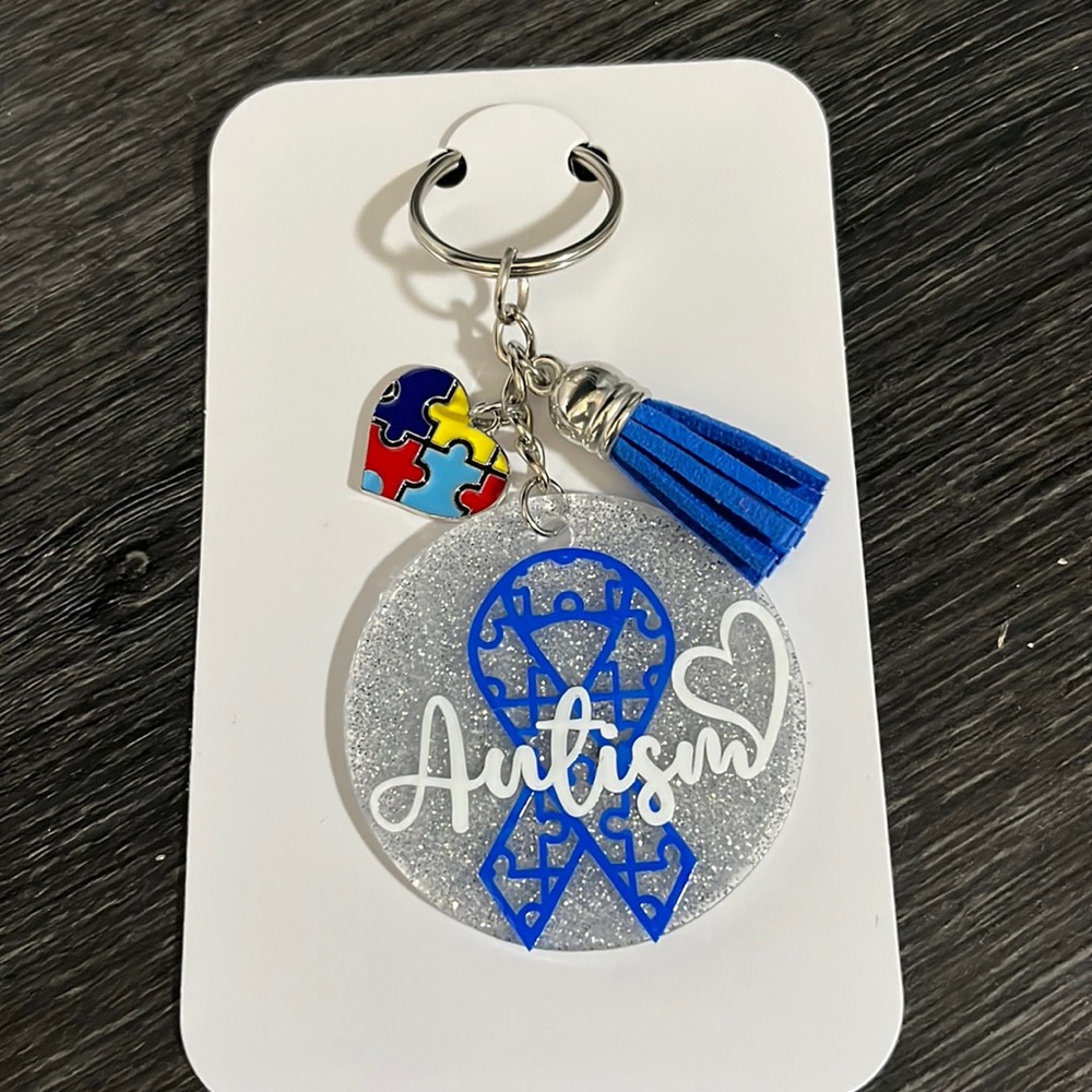 Hand crafted Autism puzzle ribbon and charm keychain